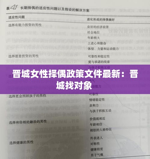 晋城女性择偶政策文件最新：晋城找对象 