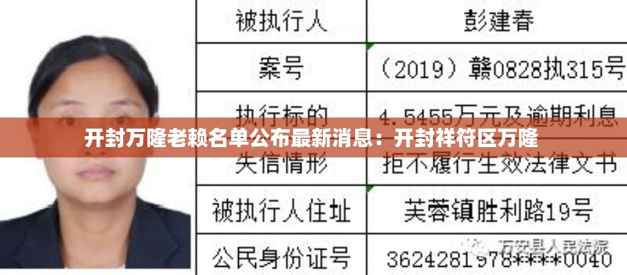 开封万隆老赖名单公布最新消息：开封祥符区万隆 