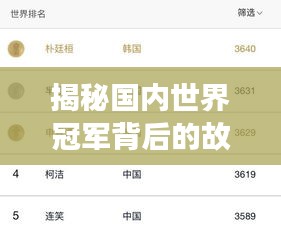 揭秘国内世界冠军背后的故事与排名榜单！