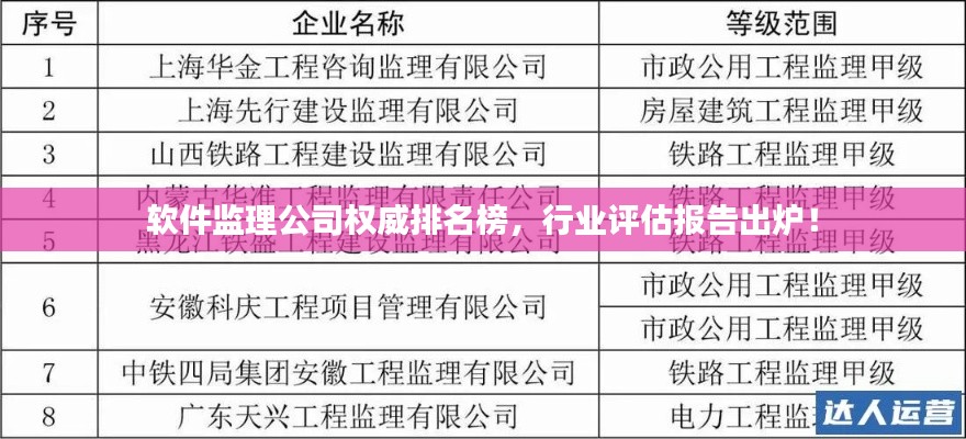 软件监理公司权威排名榜，行业评估报告出炉！