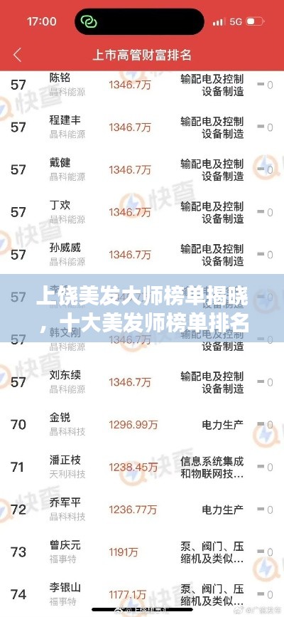 上饶美发大师榜单揭晓，十大美发师榜单排名！