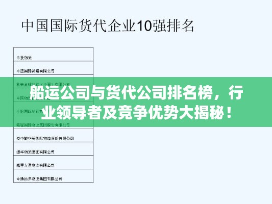 船运公司与货代公司排名榜，行业领导者及竞争优势大揭秘！